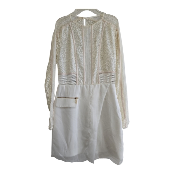 NWT Three Floor Contemporary Lace Multi Media Dress 8 Faux Wrap Skirt - Picture 4 of 12